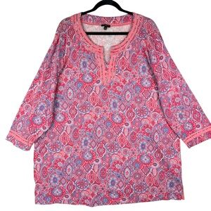 Talbots Pink Blue Floral Knit Tunic Top Sz 3X